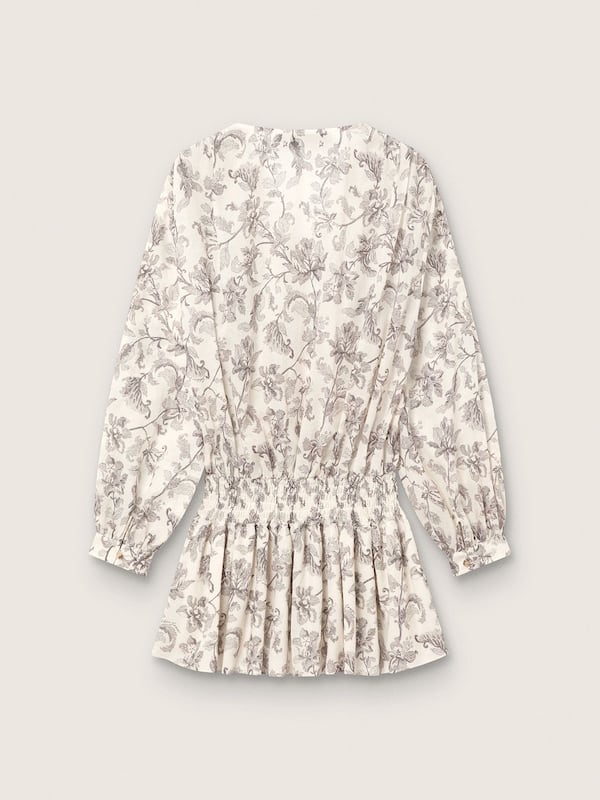 Damenminikleid aus Baumwolle mit schwarz-wei&szlig;em Blumenprint