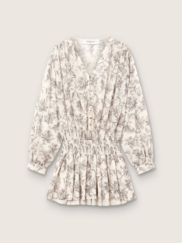 Golden Goose - Abito mini da Donna in cotone con stampa floreale bianca e nera in 