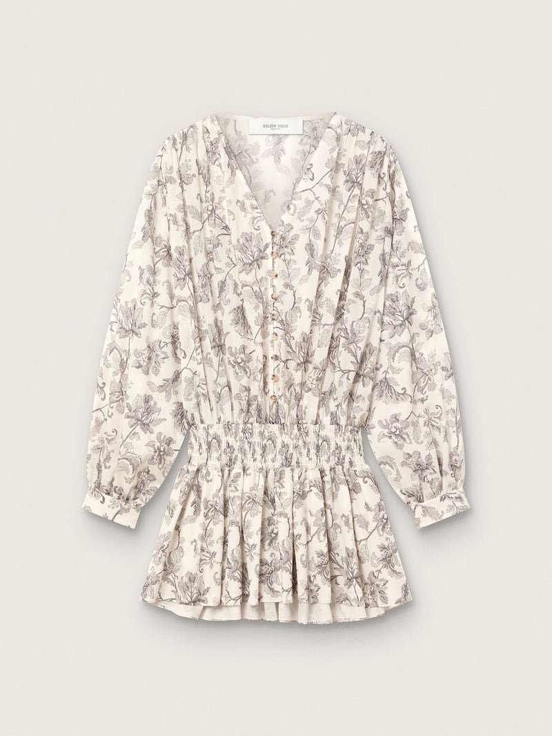 Women&rsquo;s cotton mini-dress with black and white floral print