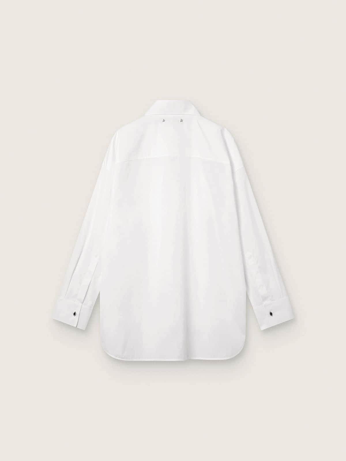 Golden Goose - Women's oversized shirt in white cotton with pleated detail and jewel buttons in 
