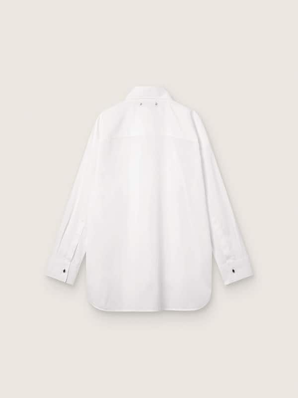 Golden Goose - Women's oversized shirt in white cotton with pleated detail and jewel buttons in 
