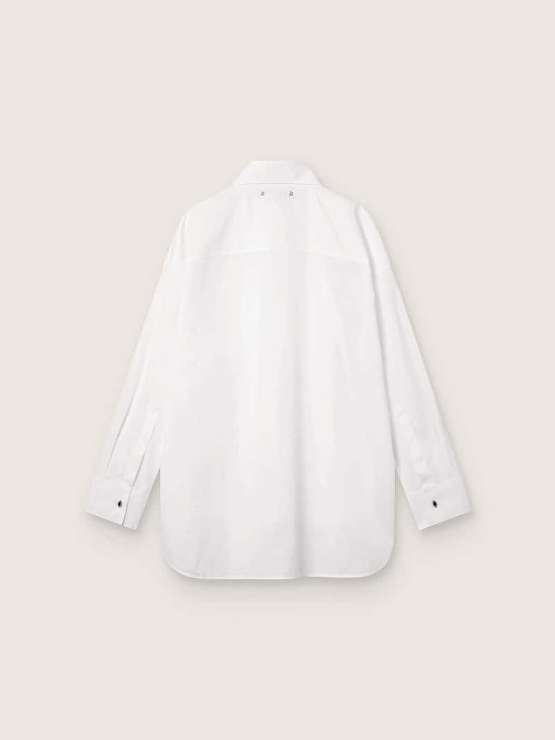 Golden Goose - Camisa oversize de mujer en algod&oacute;n blanco con detalle plisado y botones joya in 