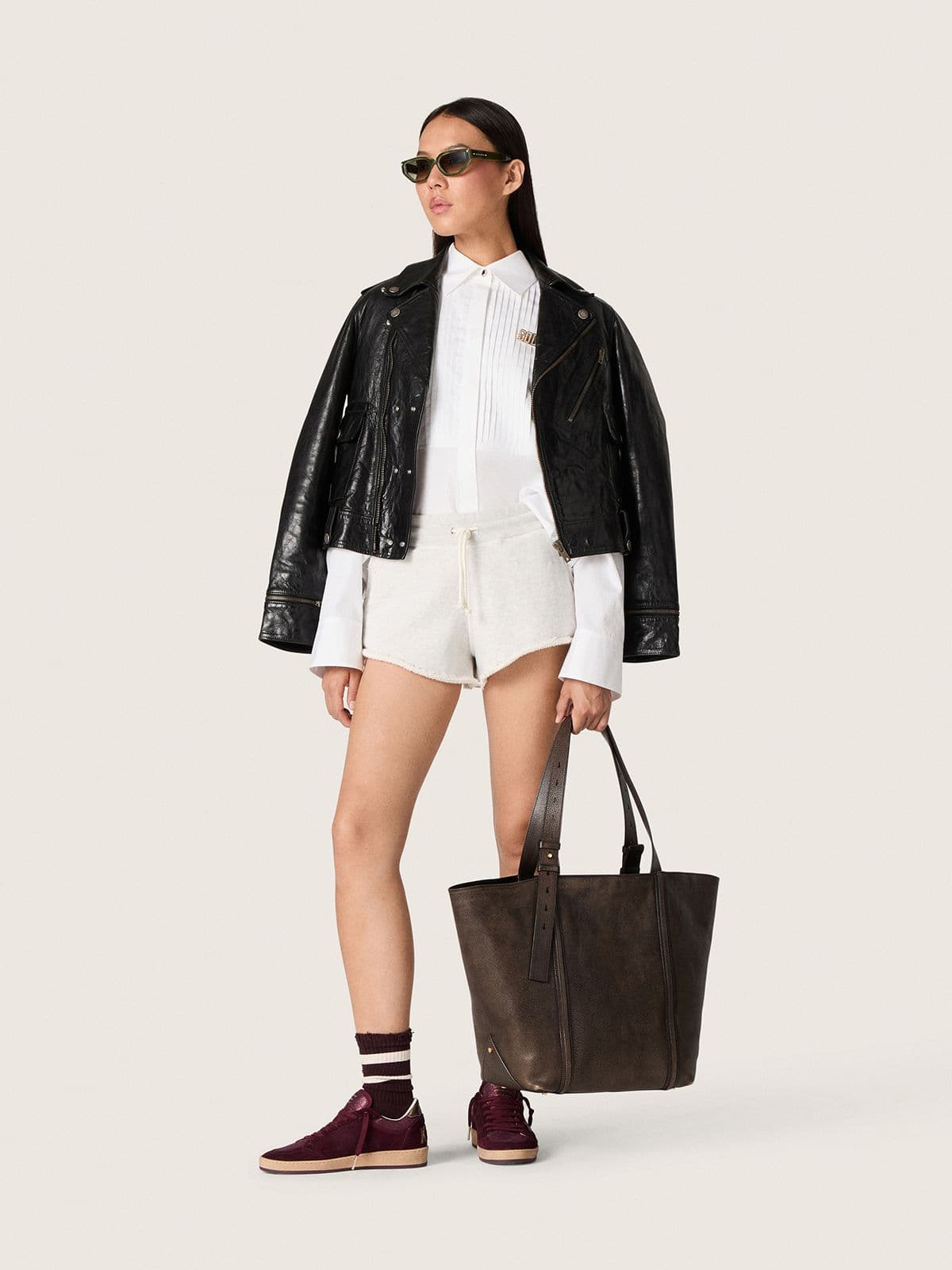 Golden Goose - Women's oversized shirt in white cotton with pleated detail and jewel buttons in 