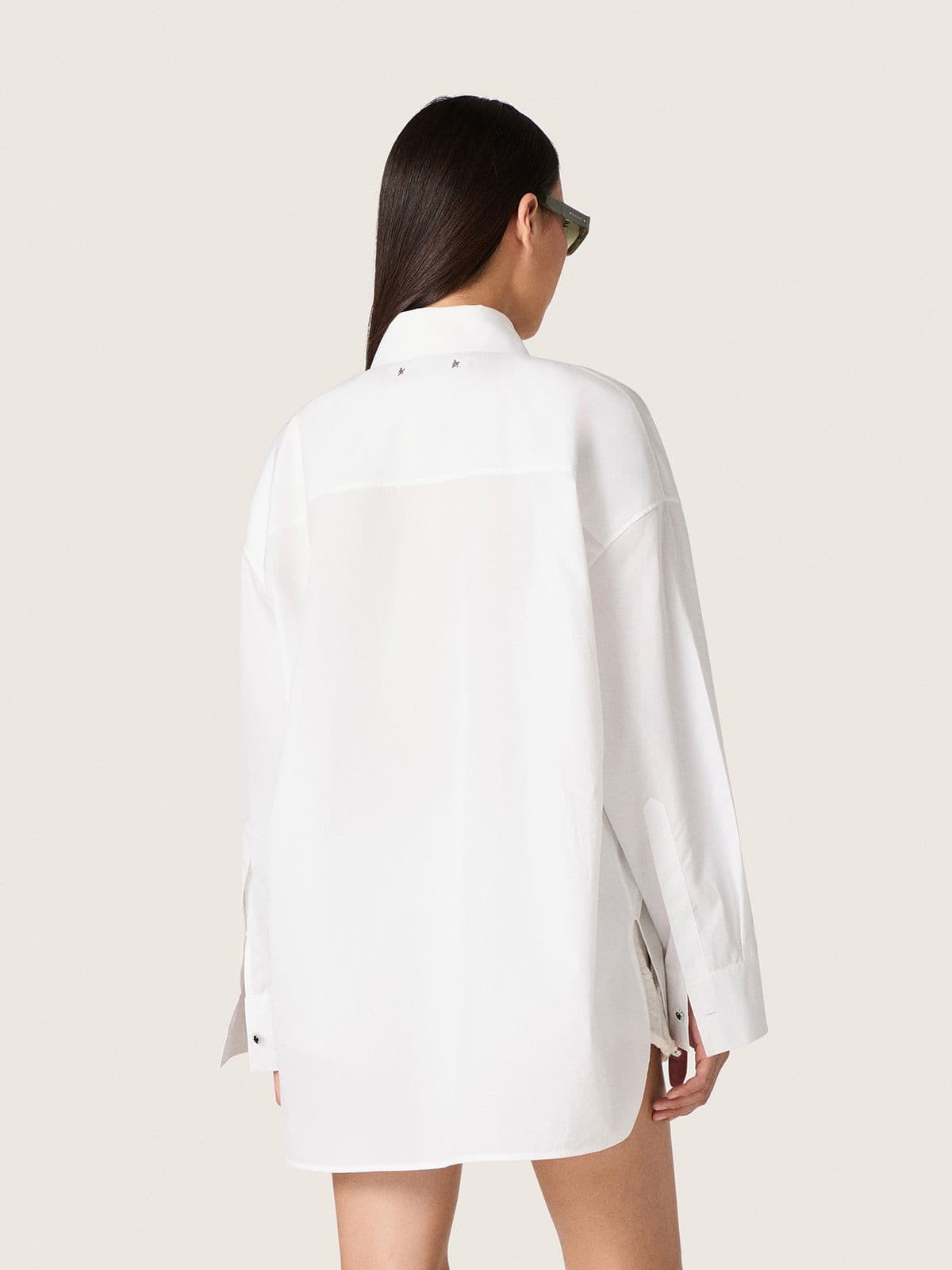 Golden Goose - Women's oversized shirt in white cotton with pleated detail and jewel buttons in 