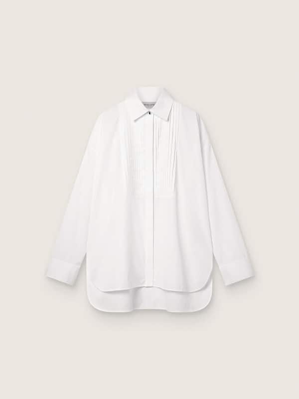 Golden Goose - Women's oversized shirt in white cotton with pleated detail and jewel buttons in 
