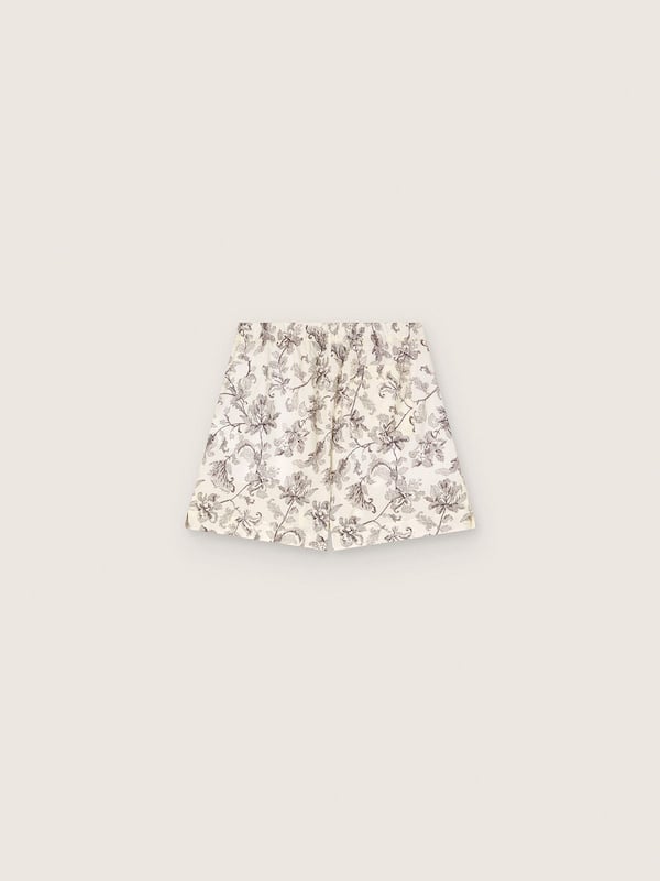 Damenshorts aus schwarz-wei&szlig;em Baumwollpopeline mit Blumenprint