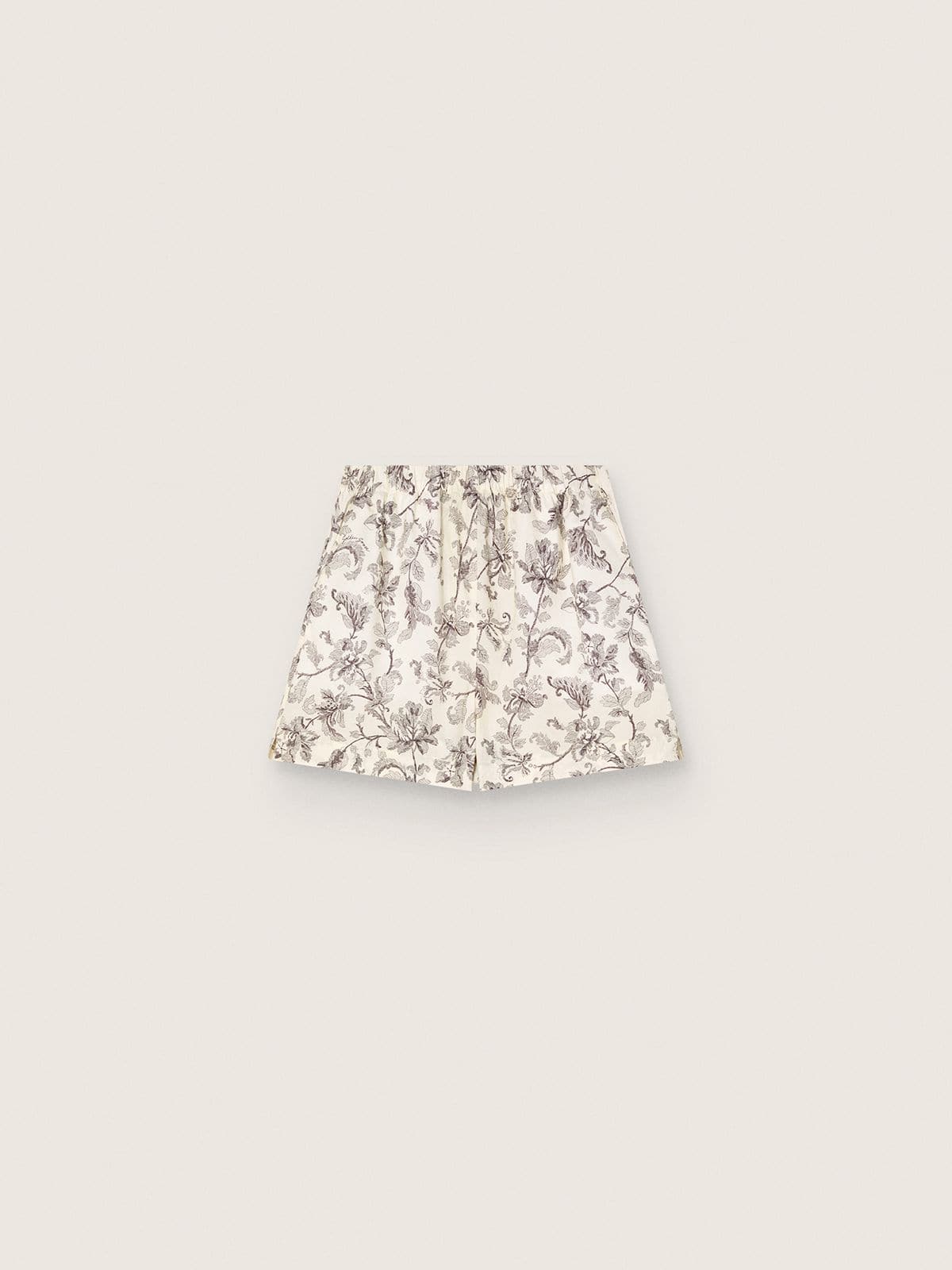 Golden Goose - Shorts da Donna in popeline di cotone bianco e nero con stampa floreale in 