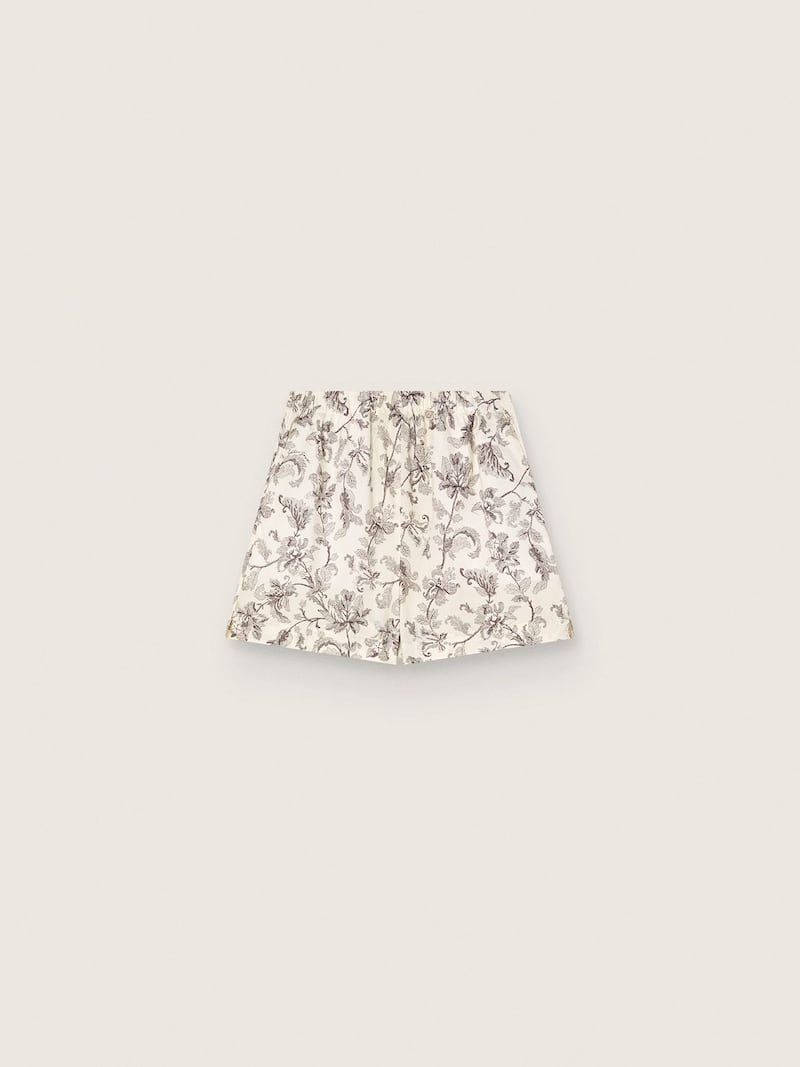 Shorts da Donna in popeline di cotone bianco e nero con stampa floreale