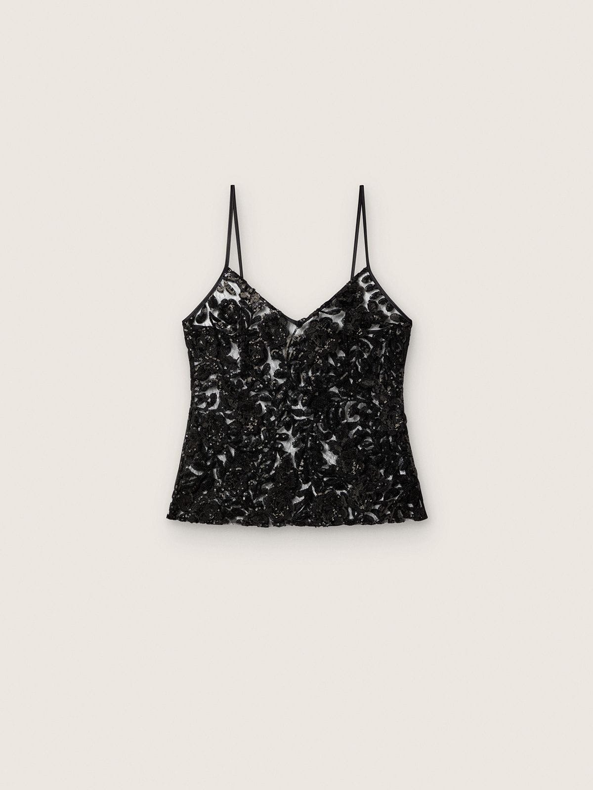 Golden Goose - Damentop aus schwarzem Tüll mit Blumendessin aus schwarzen Pailletten in 