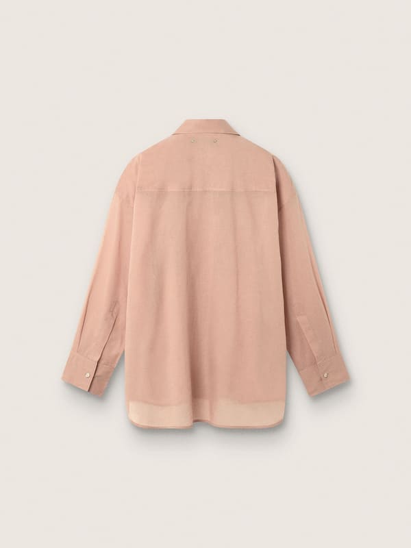 Women&rsquo;s oversized shirt in coral cotton voile with pleated detail