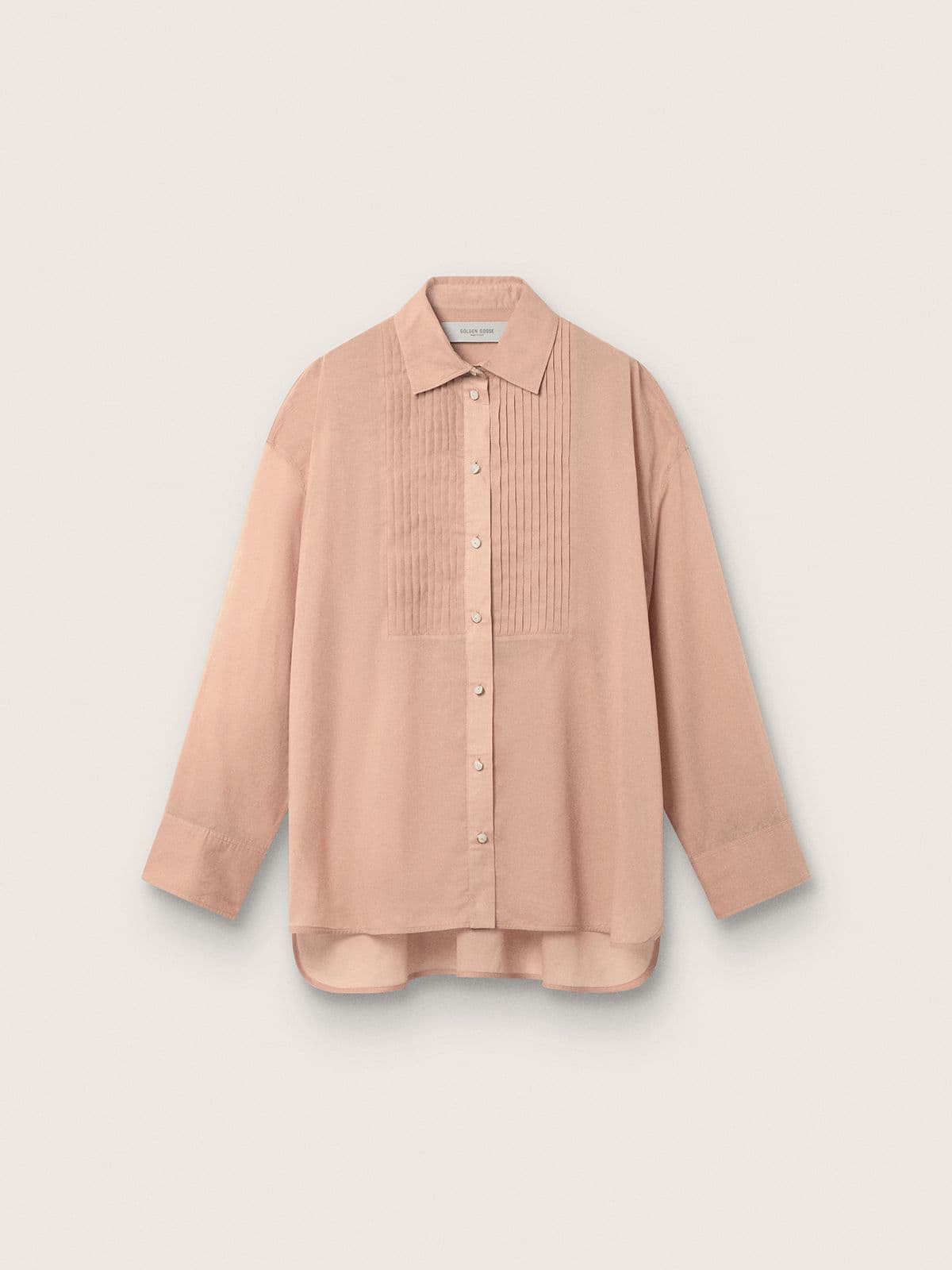 Golden Goose - Oversize-Damenhemd aus korallenrotem Baumwollvoile mit Plisseedetail in 