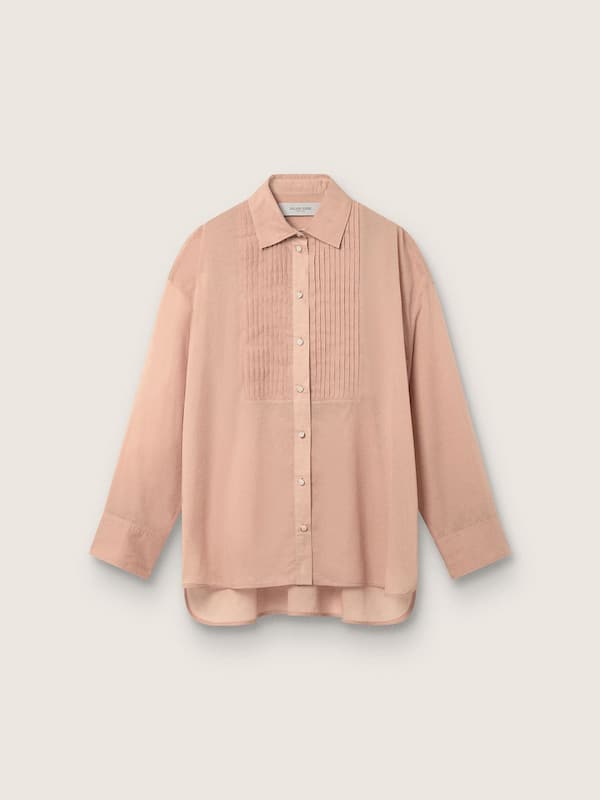 Golden Goose - Oversize-Damenhemd aus korallenrotem Baumwollvoile mit Plisseedetail in 