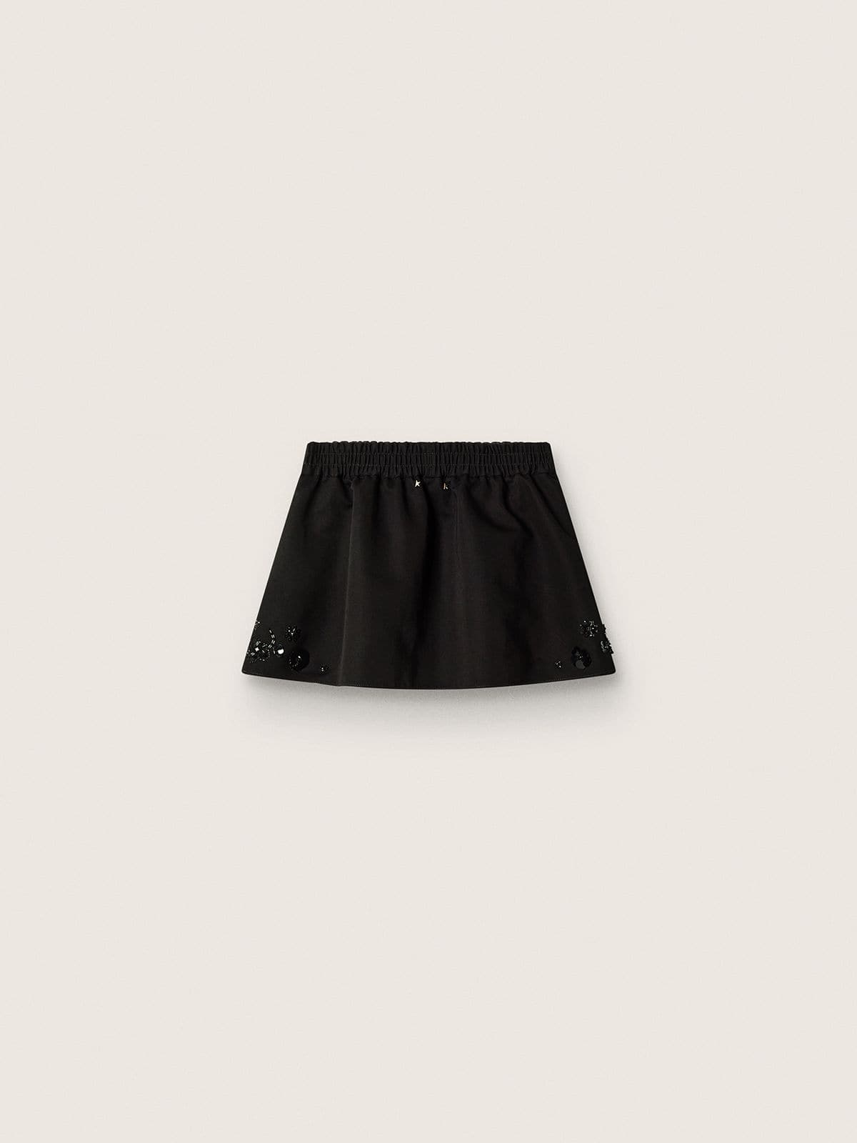 Golden Goose - Minifalda de mujer en sarga de algodón negro con bordado floral de lentejuelas in 