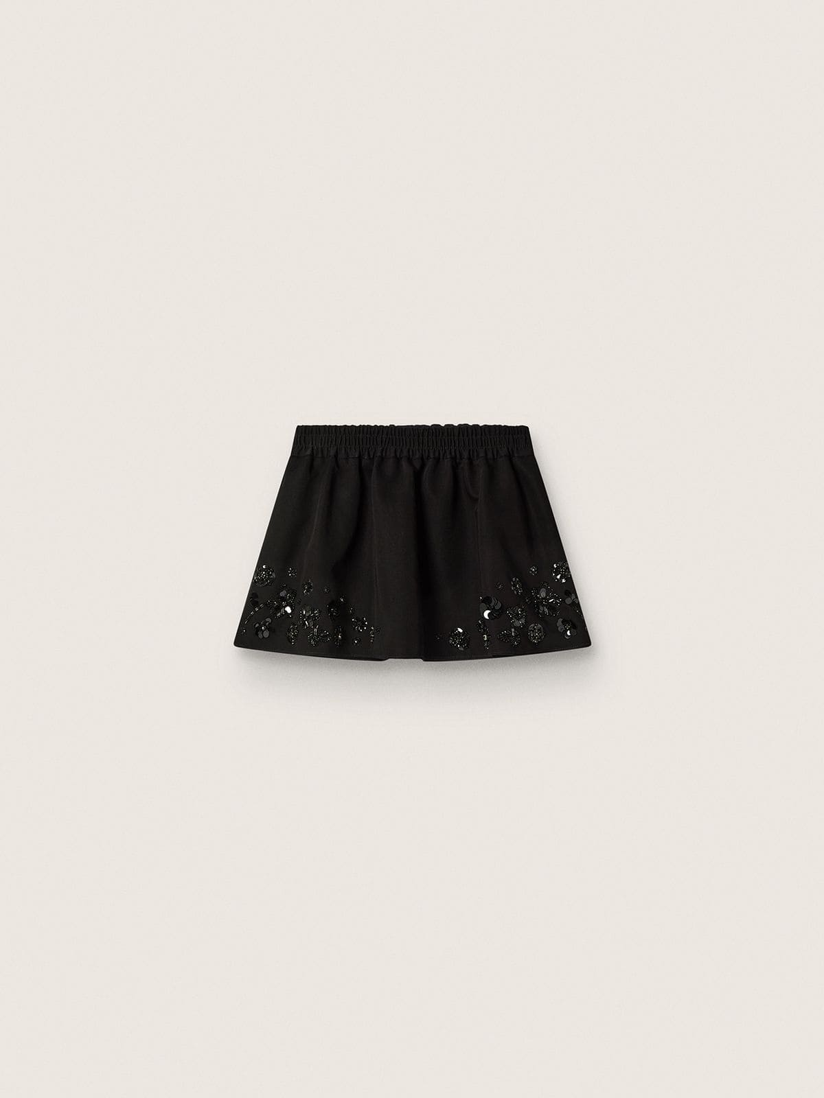 Golden Goose - Minifalda de mujer en sarga de algodón negro con bordado floral de lentejuelas in 
