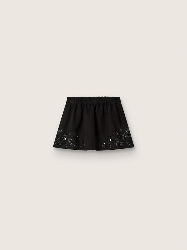 Golden Goose - Women’s miniskirt in black cotton twill with floral sequin embroidery in 