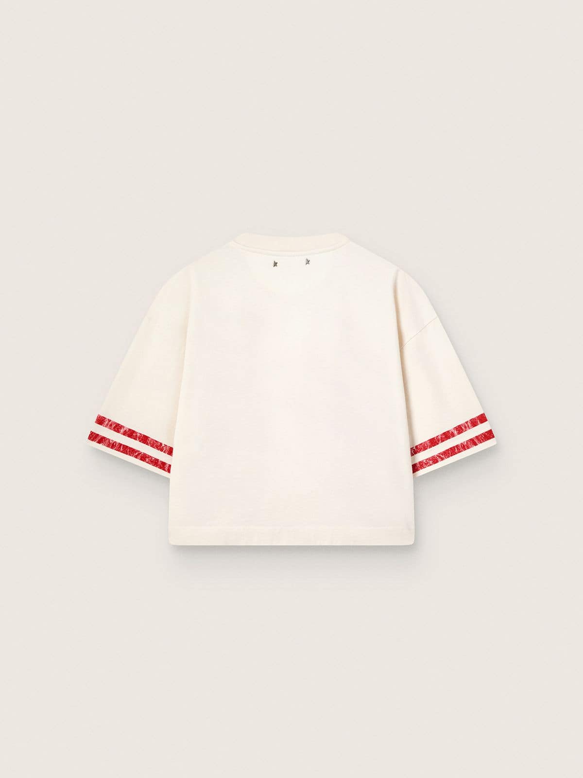 Camiseta cropped de mujer de algod&oacute;n blanco con estampado y bordado