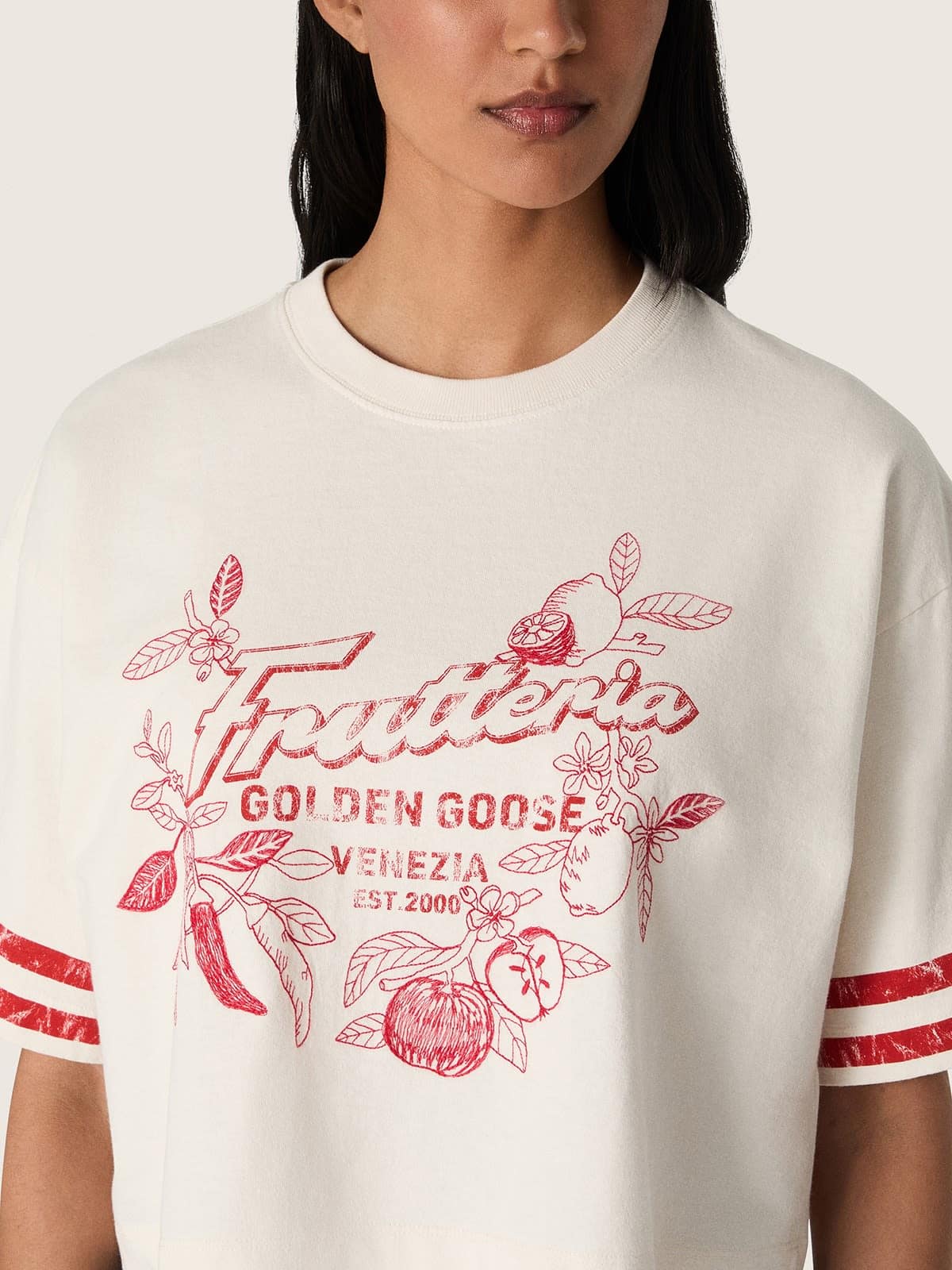 Golden Goose - Camiseta cropped de mujer de algod&oacute;n blanco con estampado y bordado in 