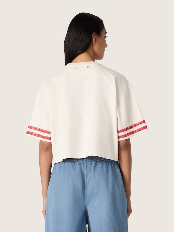 Golden Goose - Camiseta cropped de mujer de algod&oacute;n blanco con estampado y bordado in 
