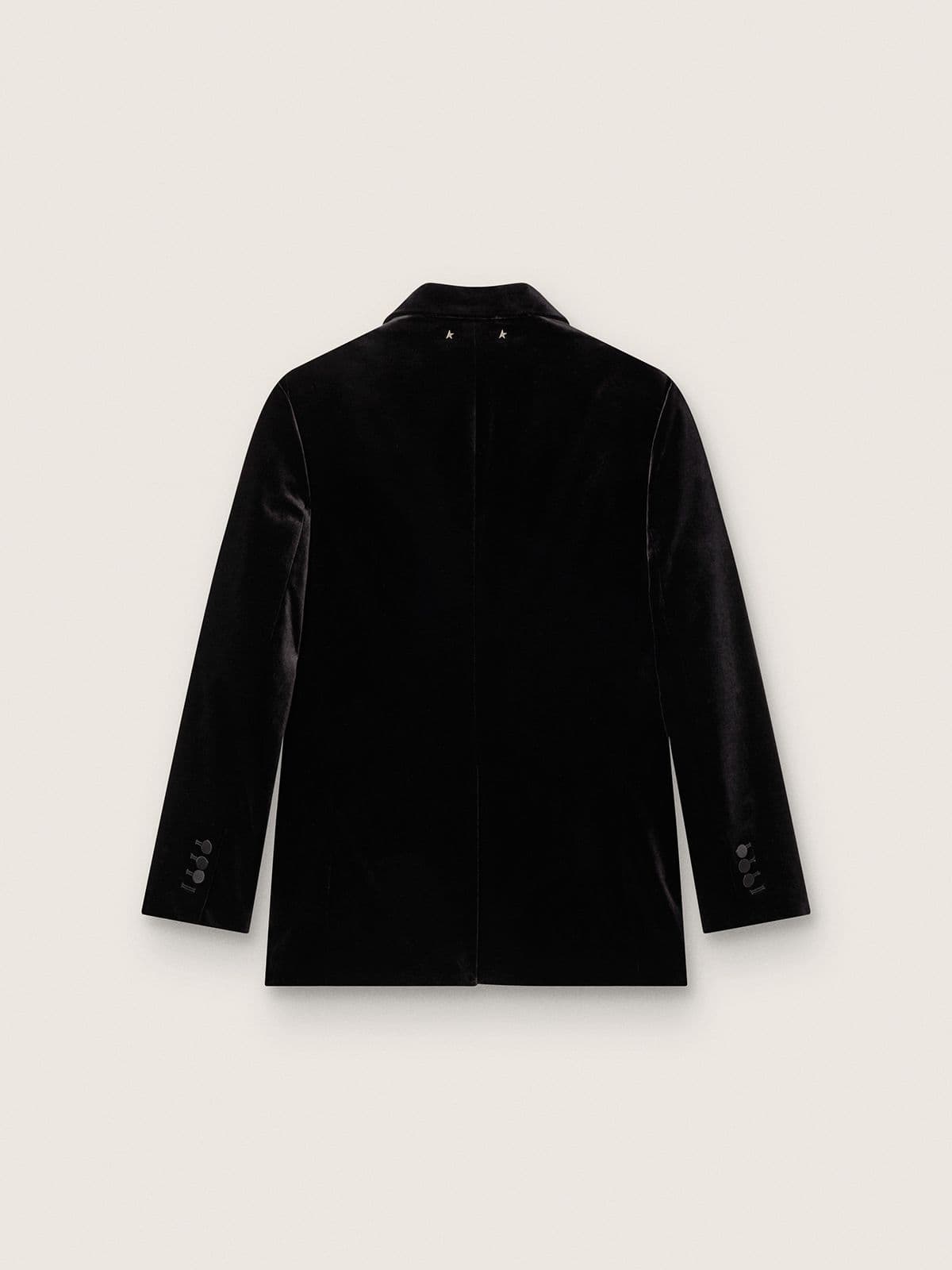 Golden Goose - Women's double-breasted jacket in black velvet with black satin lapels in 