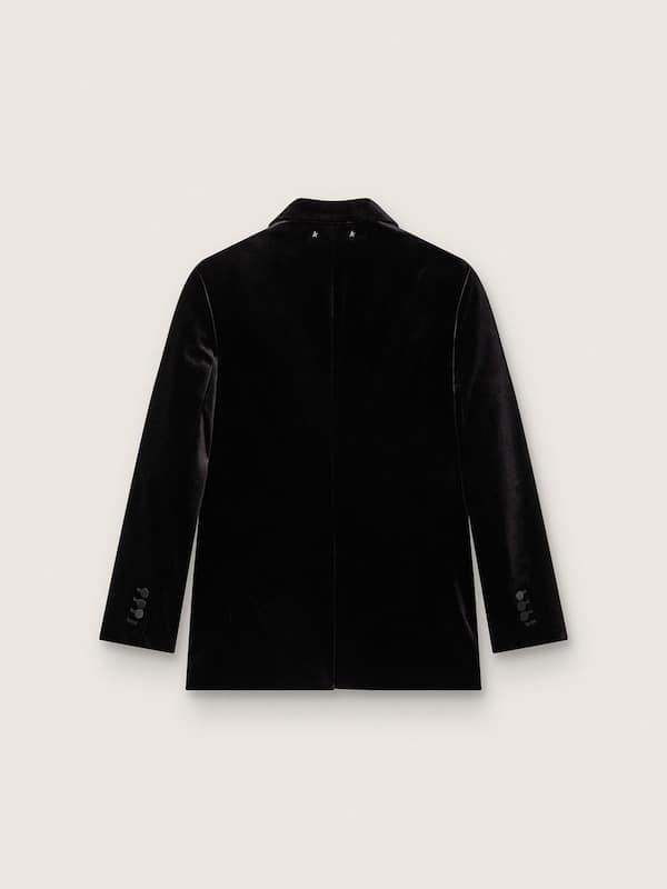 Women's double-breasted jacket in black velvet with black satin lapels