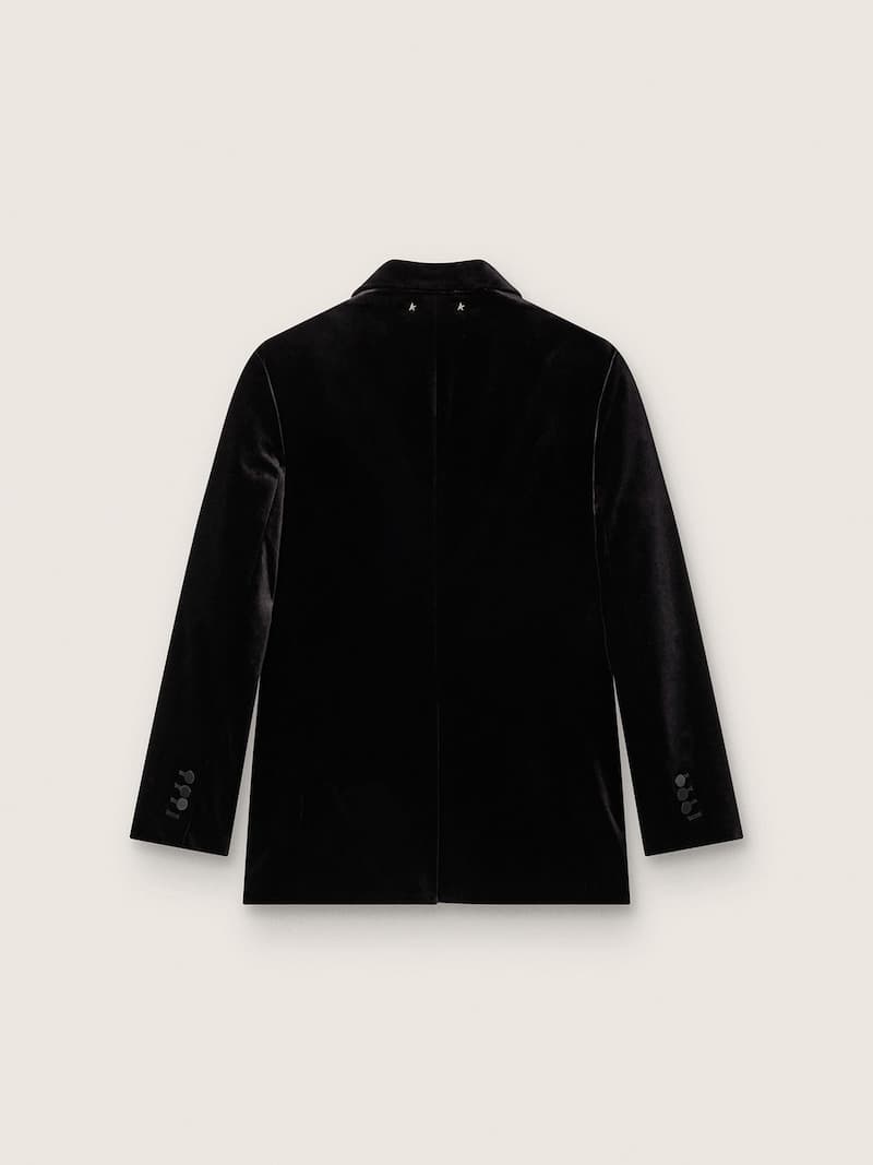 Golden Goose - Zweireihige Damenjacke aus schwarzem Samt mit schwarzem Satinrevers in 