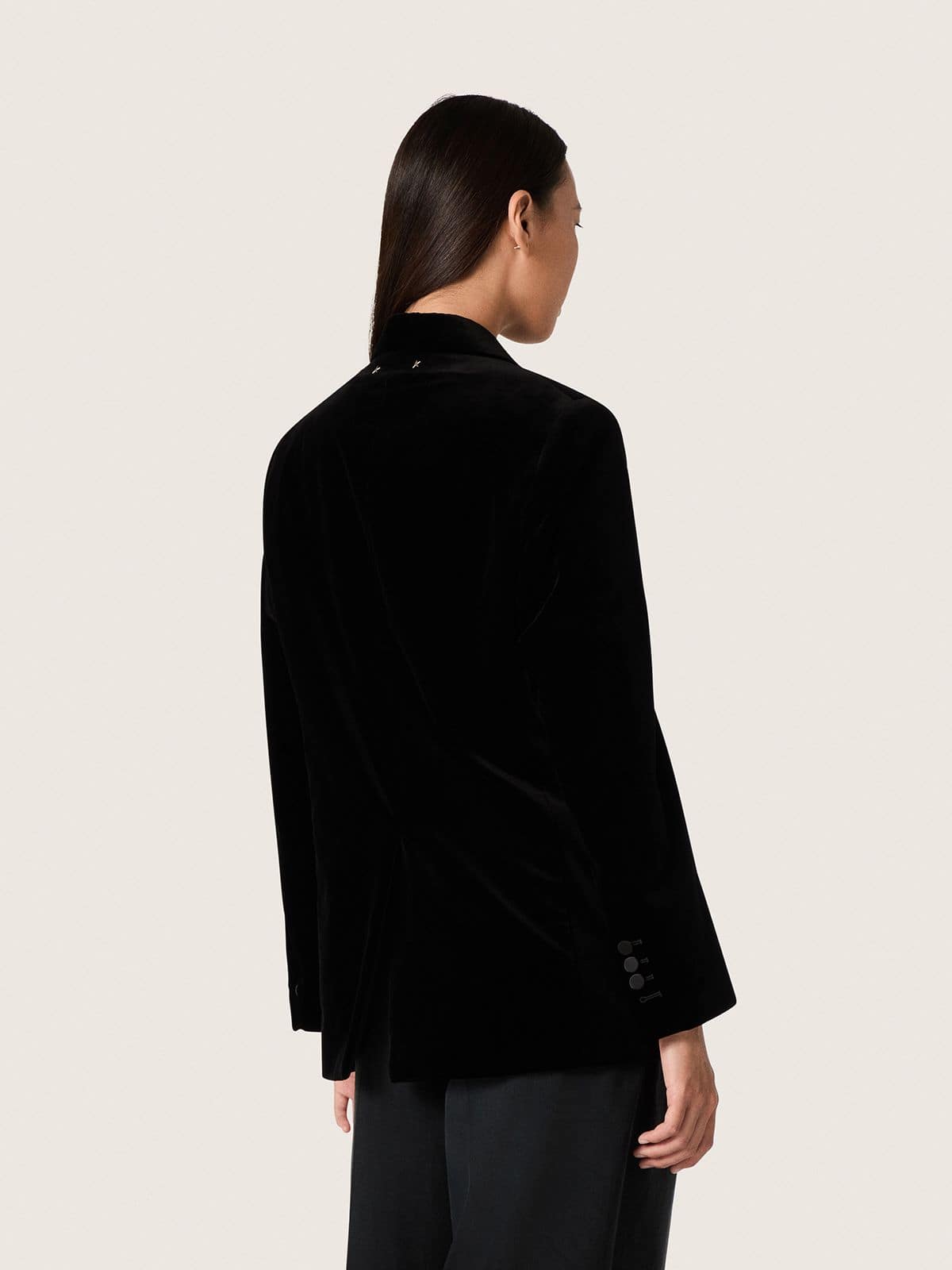Golden Goose - Women's double-breasted jacket in black velvet with black satin lapels in 