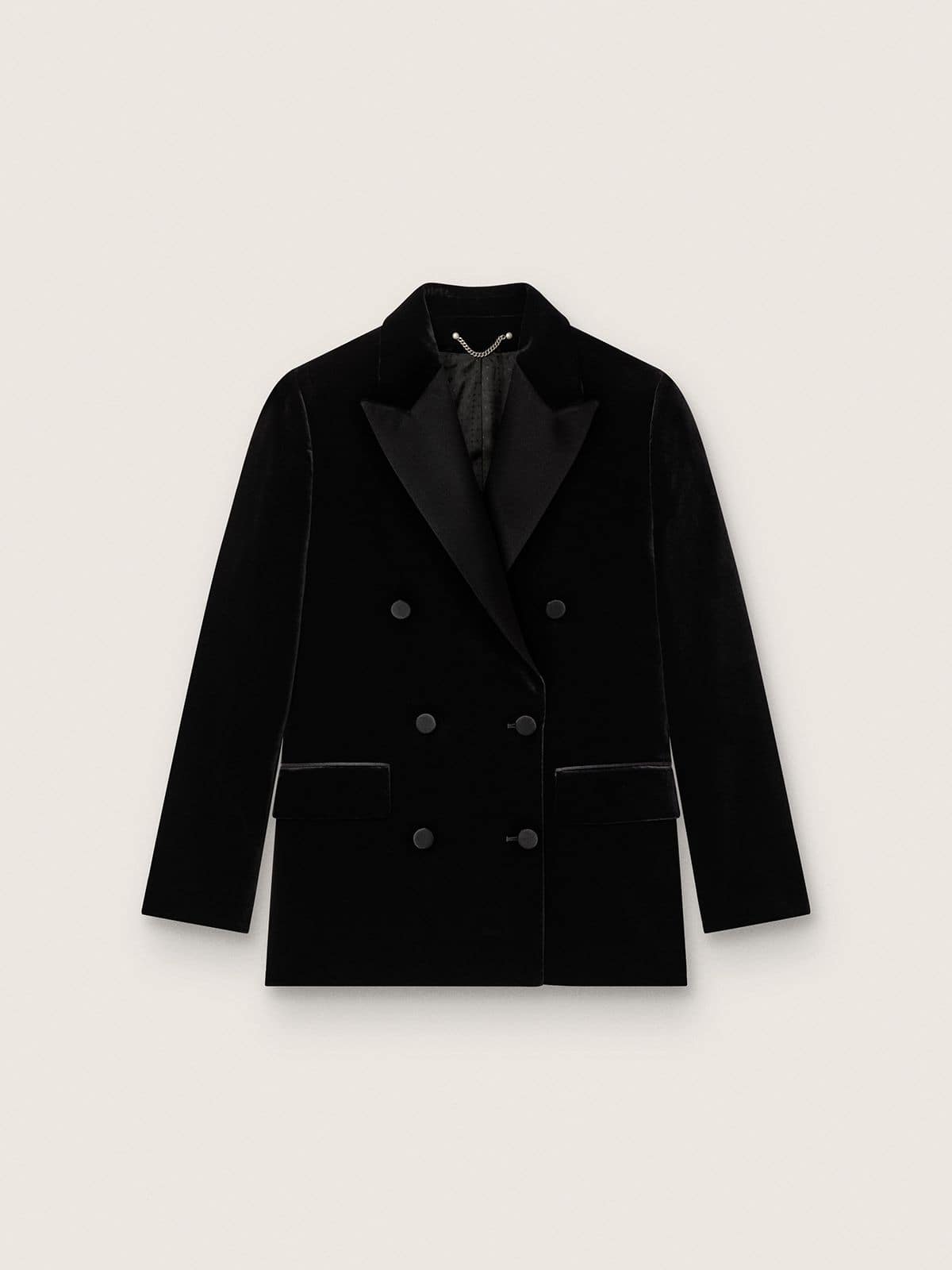 Golden Goose - Women's double-breasted jacket in black velvet with black satin lapels in 