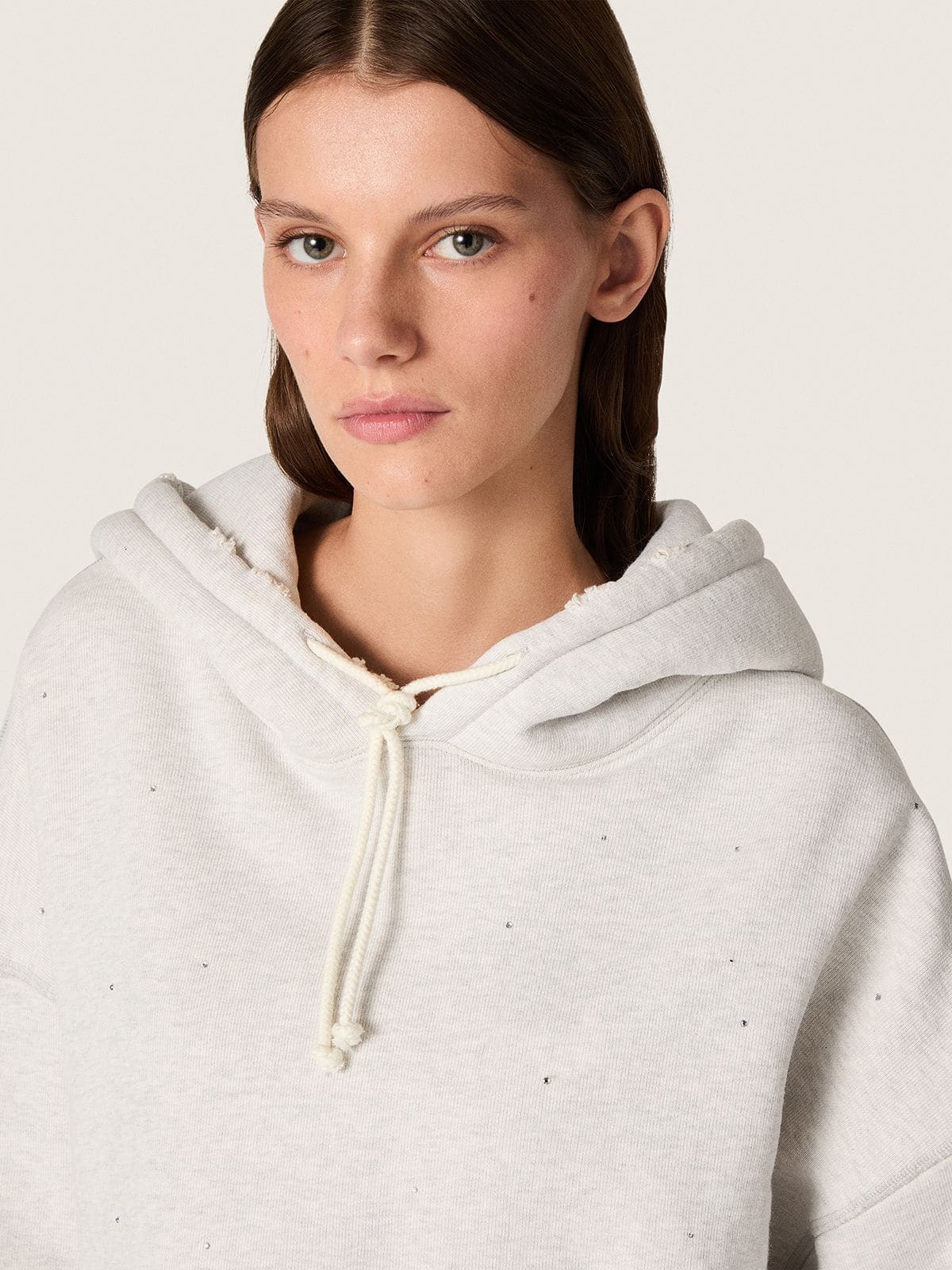 Golden Goose - Star women’s cropped hooded sweatshirt in gray melange cotton in 