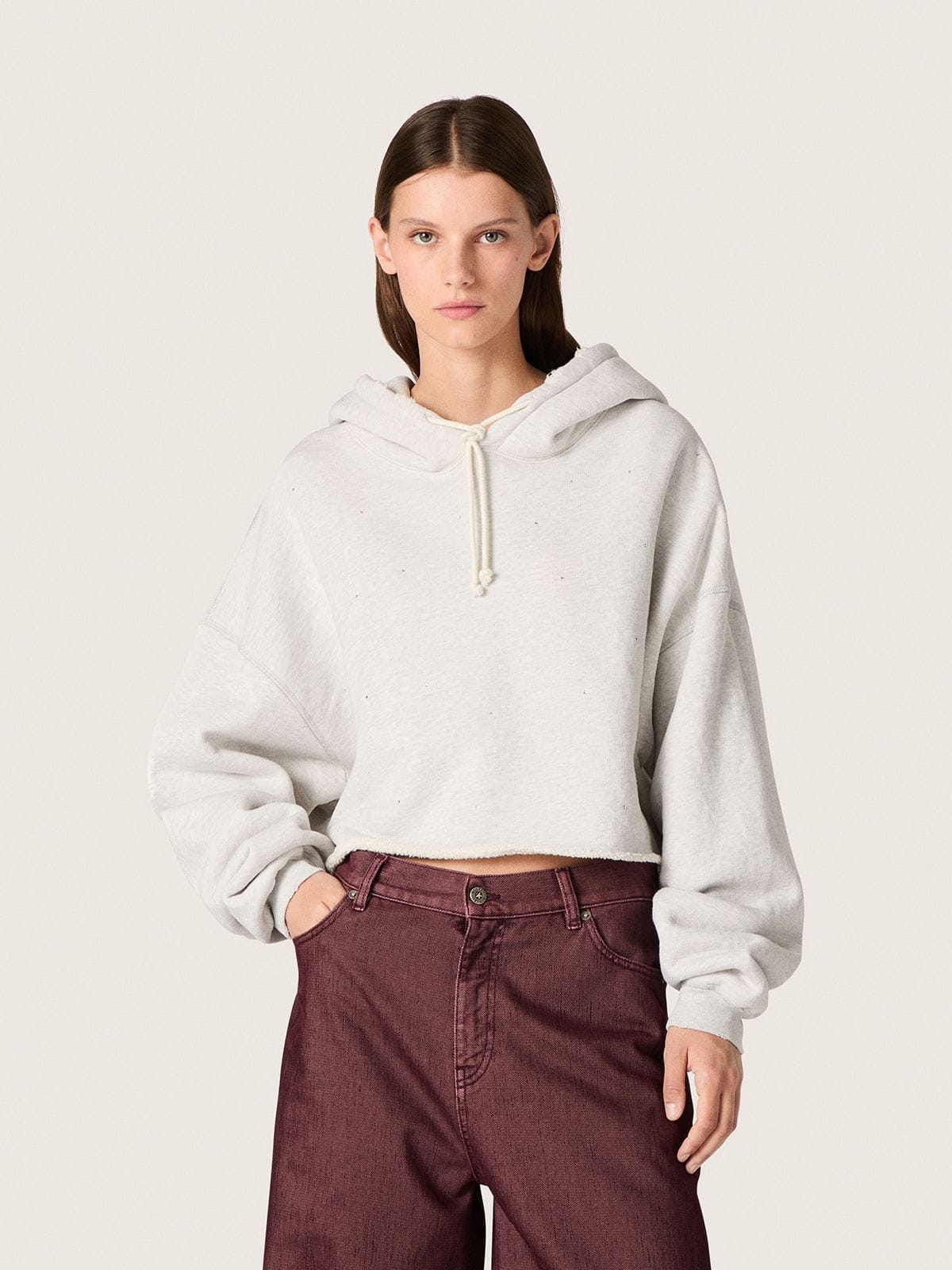 Golden Goose - Star women’s cropped hooded sweatshirt in gray melange cotton in 