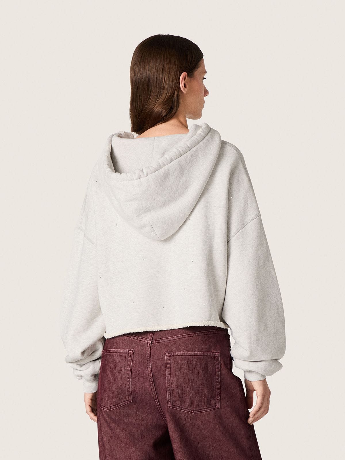 Golden Goose - Star women’s cropped hooded sweatshirt in gray melange cotton in 