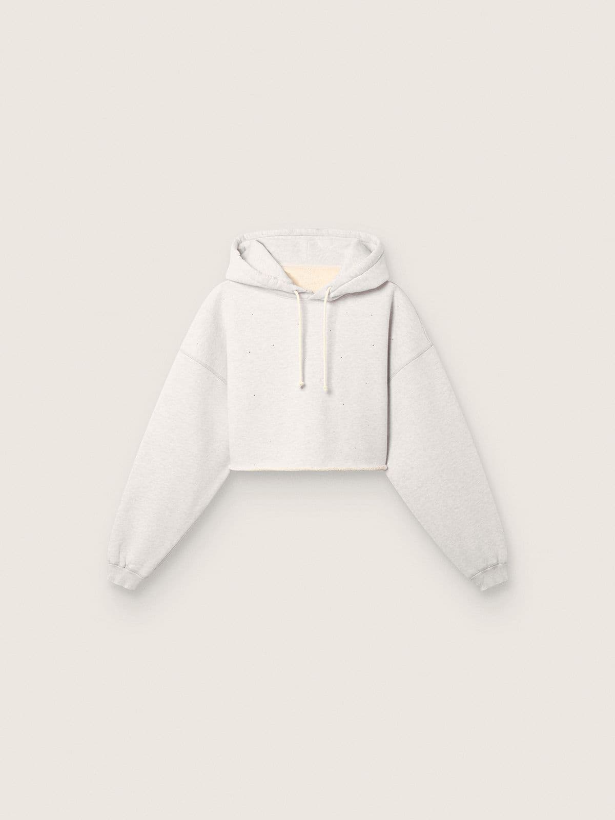 Golden Goose - Star women’s cropped hooded sweatshirt in gray melange cotton in 