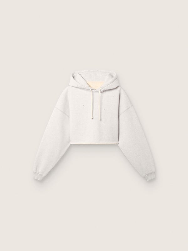 Golden Goose - Star women’s cropped hooded sweatshirt in gray melange cotton in 