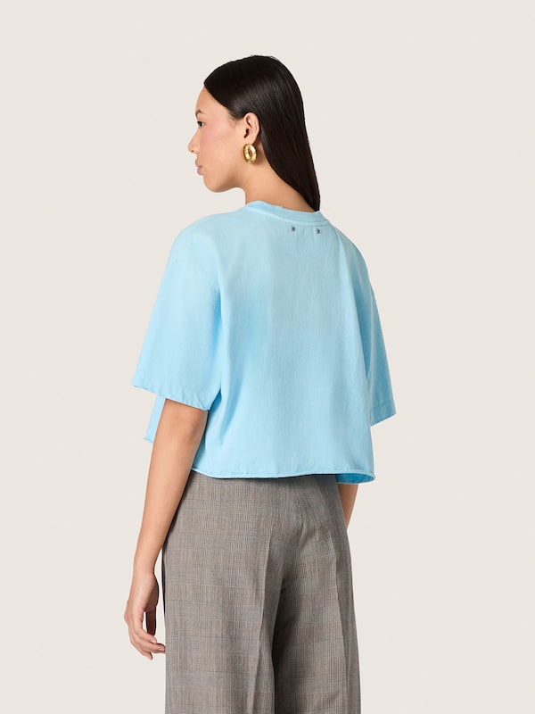 Golden Goose - Damen-Croppedshirt aus azurblauem Baumwolljersey mit grafischem Print in 