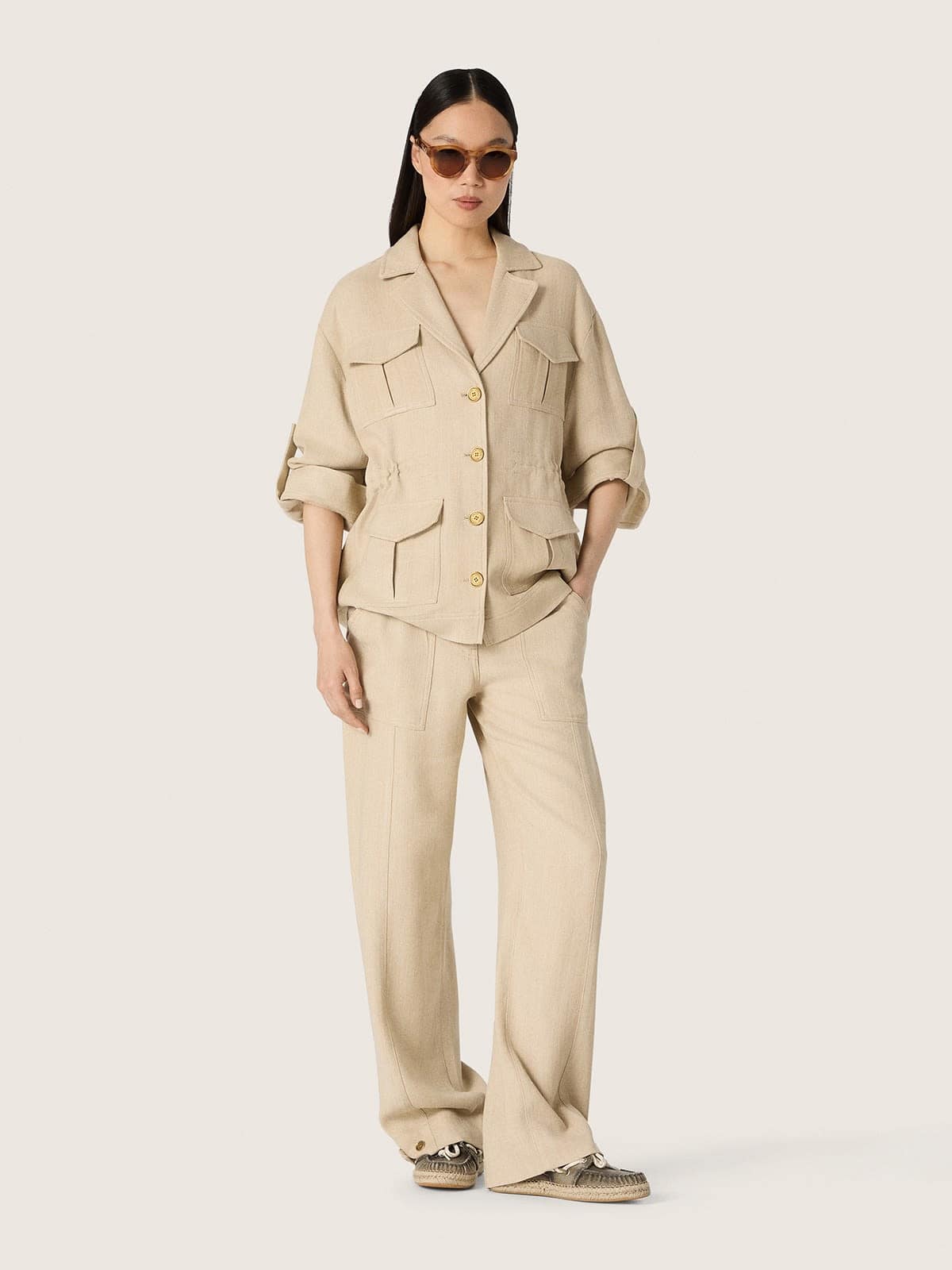 Golden Goose - Giacca safari da donna in micro chevron di viscosa beige in 