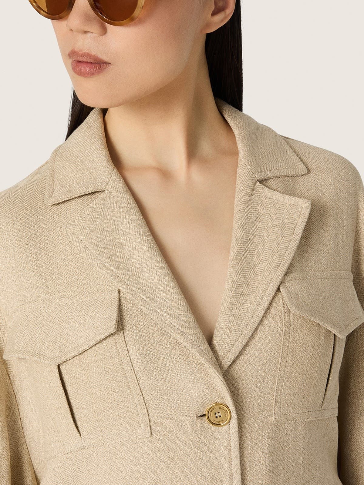 Golden Goose - Giacca safari da donna in micro chevron di viscosa beige in 