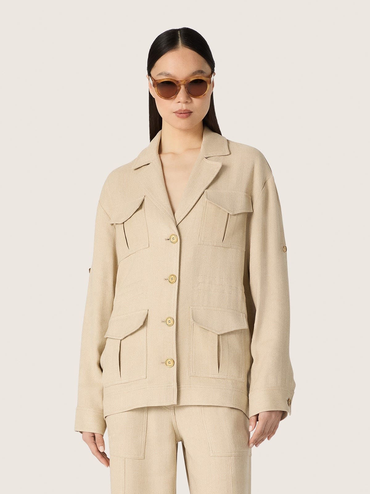 Golden Goose - Giacca safari da donna in micro chevron di viscosa beige in 