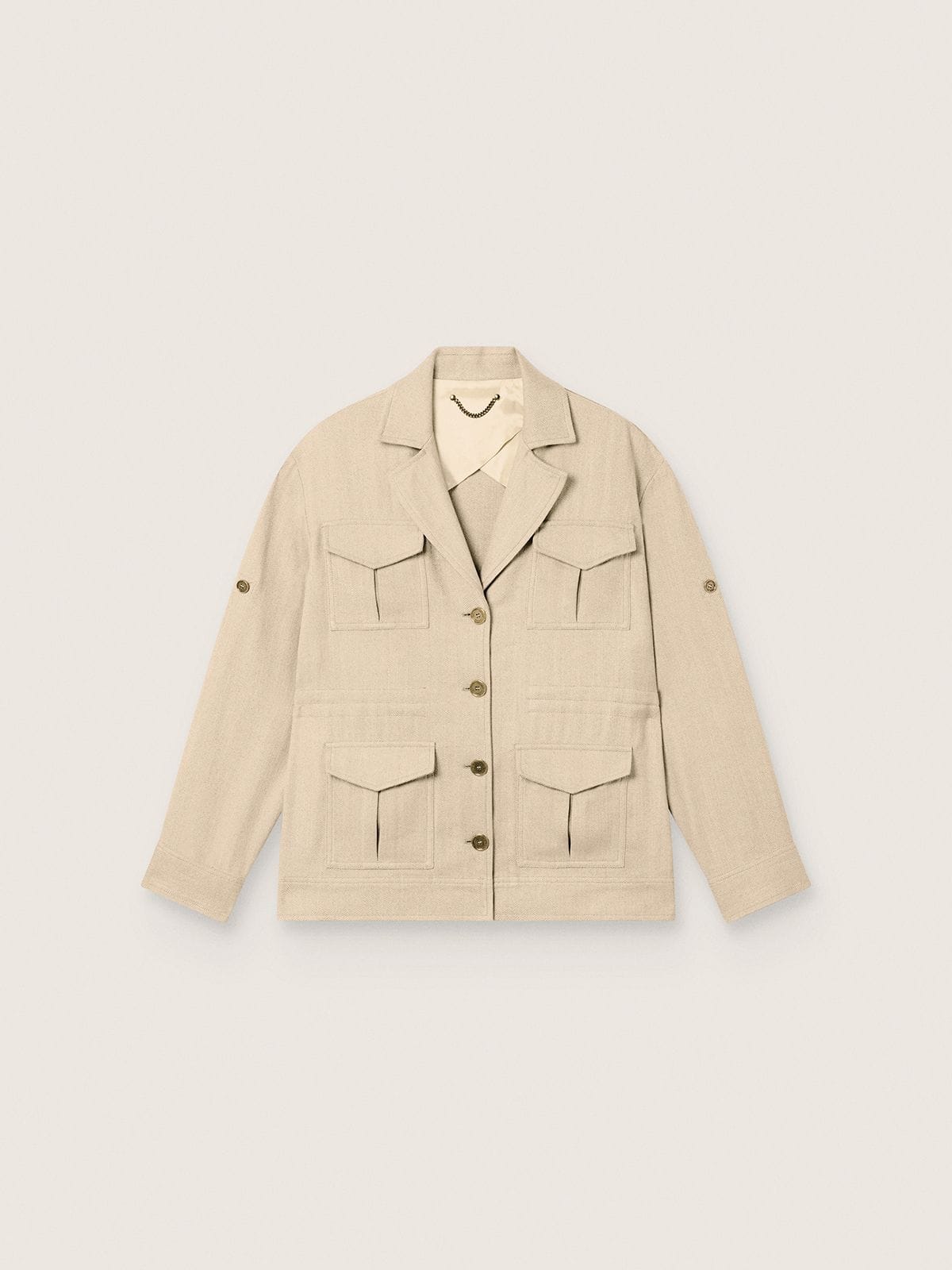 Golden Goose - Giacca safari da donna in micro chevron di viscosa beige in 