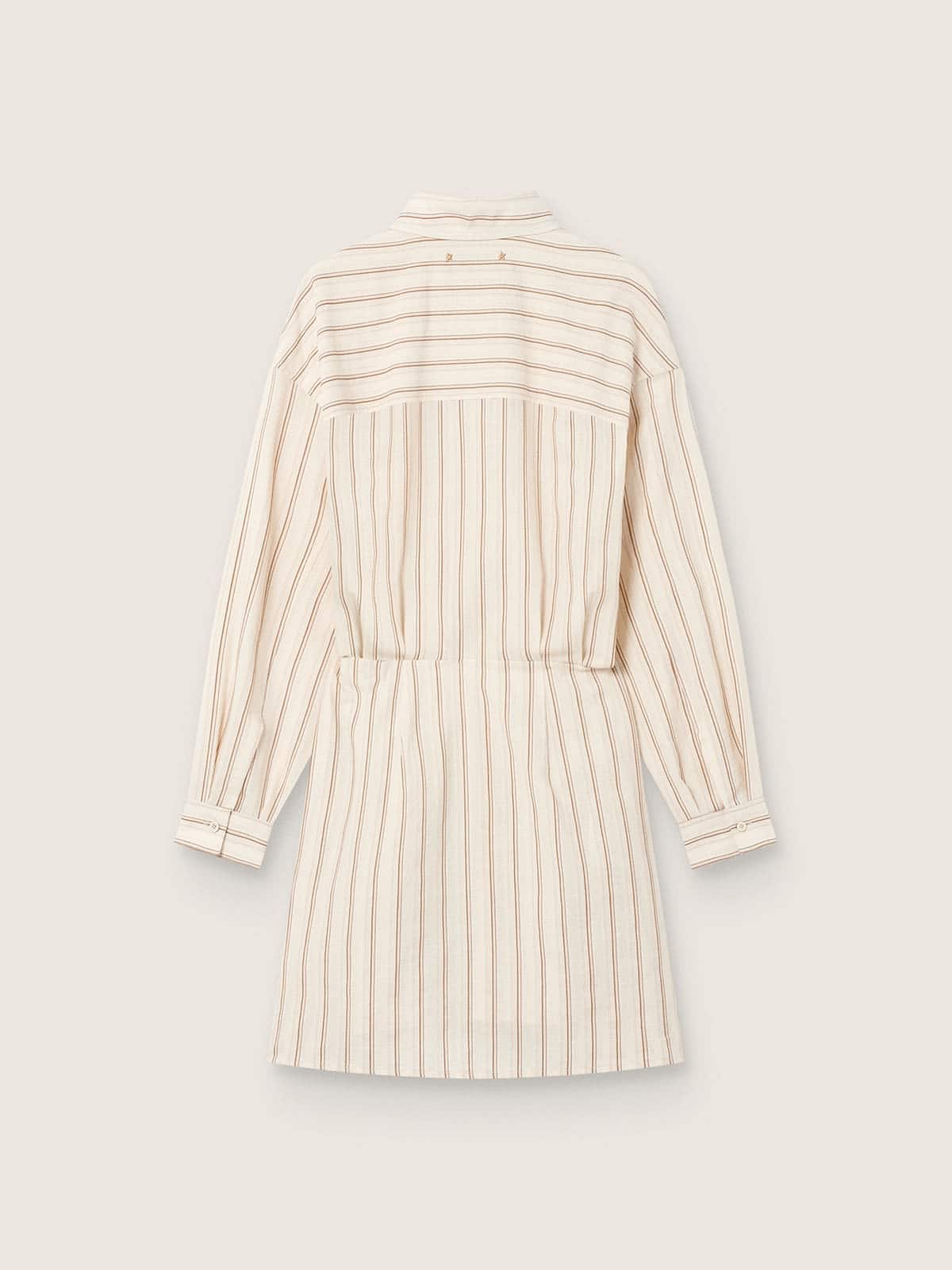 Vestido camisero de mujer de algod&oacute;n crudo con rayas beige y marrones