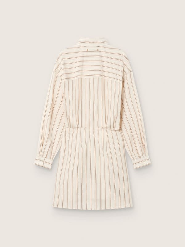 Women&rsquo;s ecru cotton shirt dress with beige and brown stripes