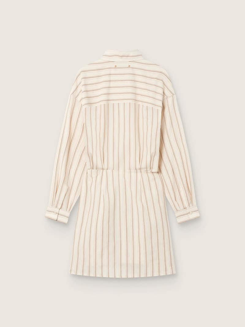 Golden Goose - Vestido camisero de mujer de algod&oacute;n crudo con rayas beige y marrones in 