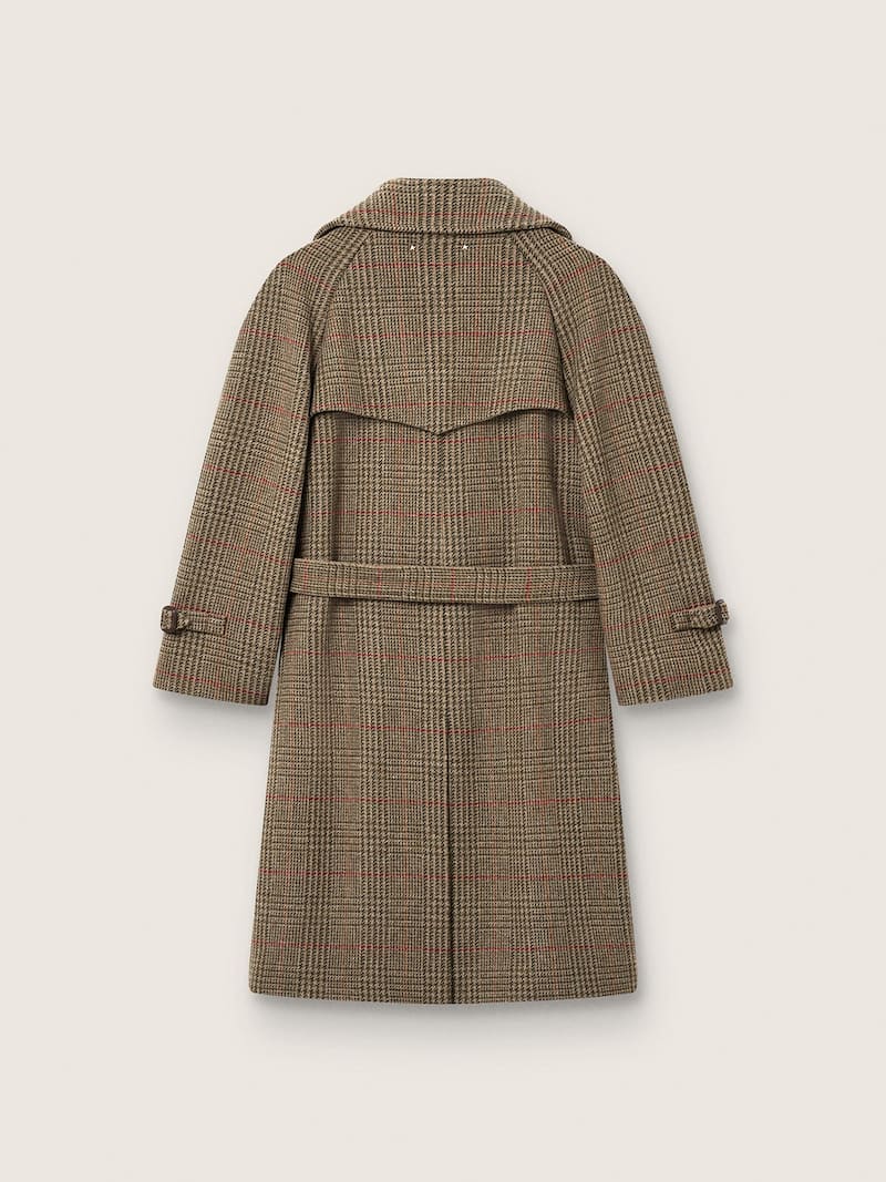 Golden Goose - Cappotto da donna in lana Principe di Galles verde con motivo check rosso in 