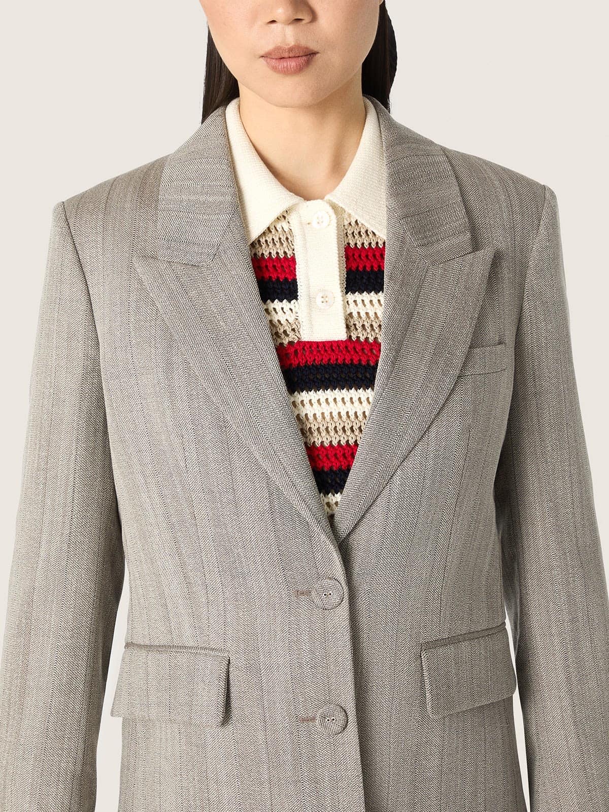 Golden Goose - Giacca da donna in misto lana gessato color grigio in 