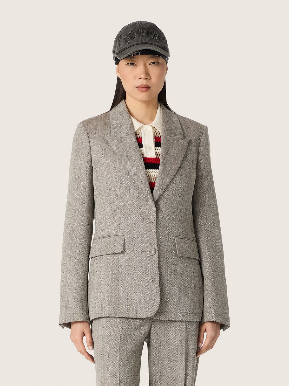 Golden Goose - Giacca da donna in misto lana gessato color grigio in 