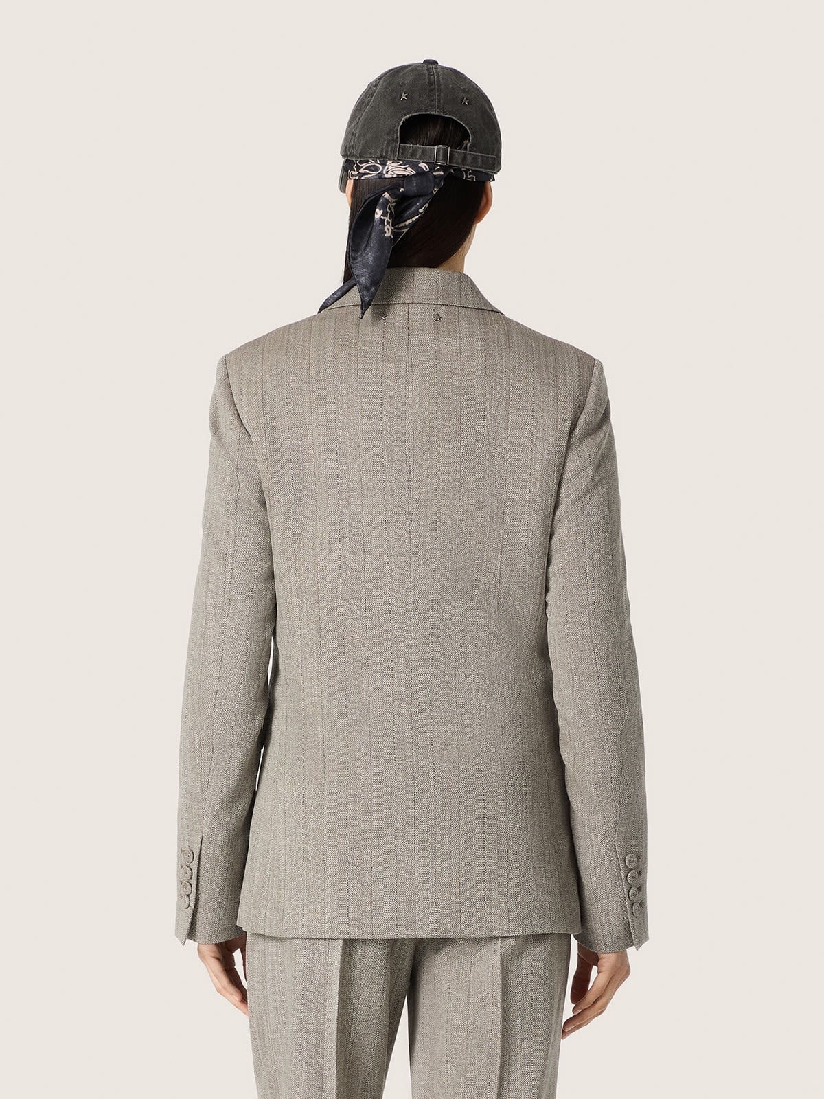 Golden Goose - Giacca da donna in misto lana gessato color grigio in 