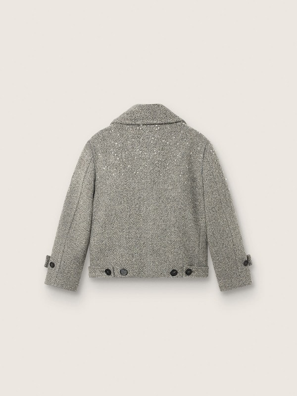 Veste crois&eacute;e femme en laine gris chin&eacute; avec strass