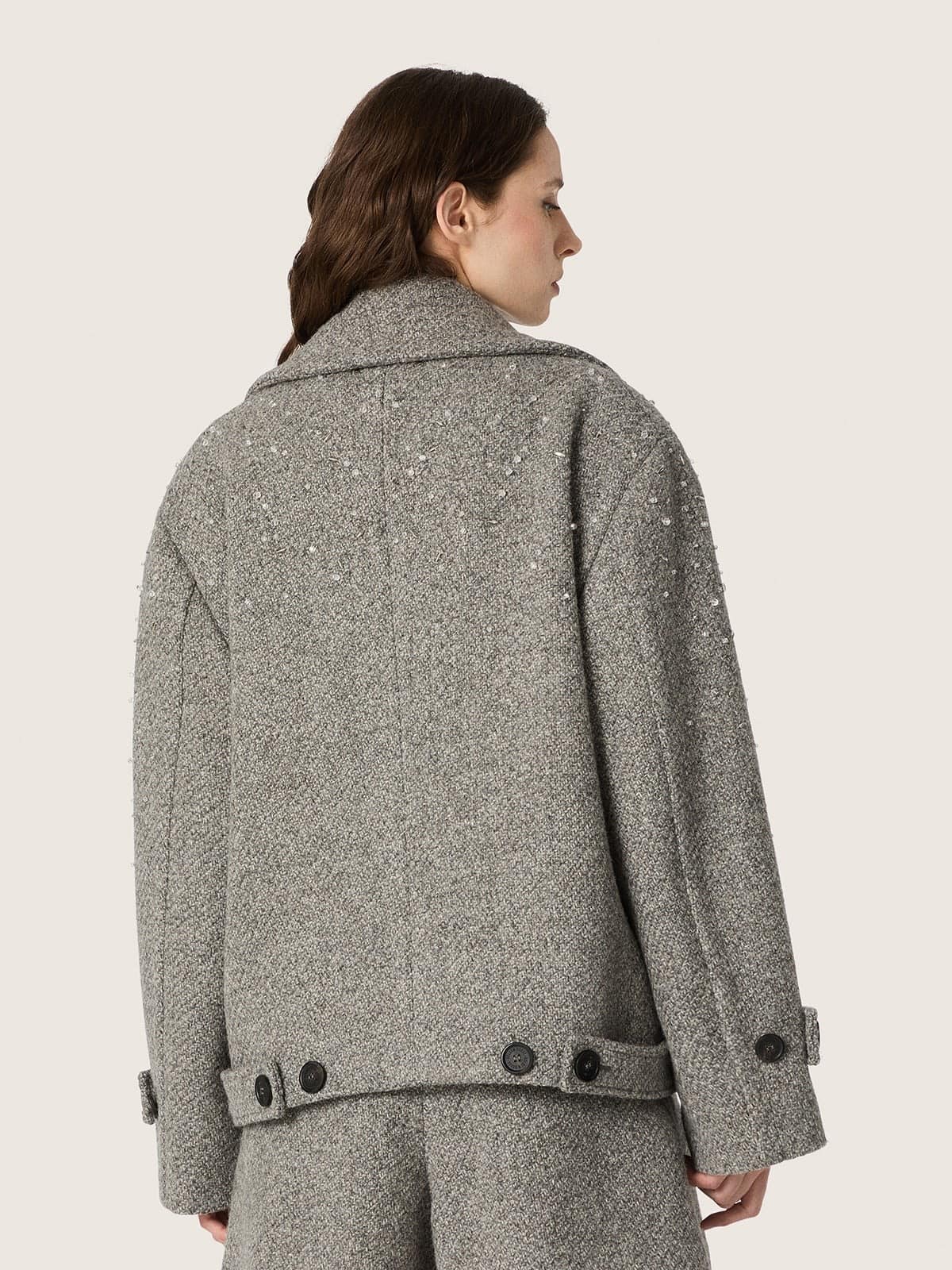Golden Goose - Women's double-breasted jacket in gray melange wool with rhinestones in 