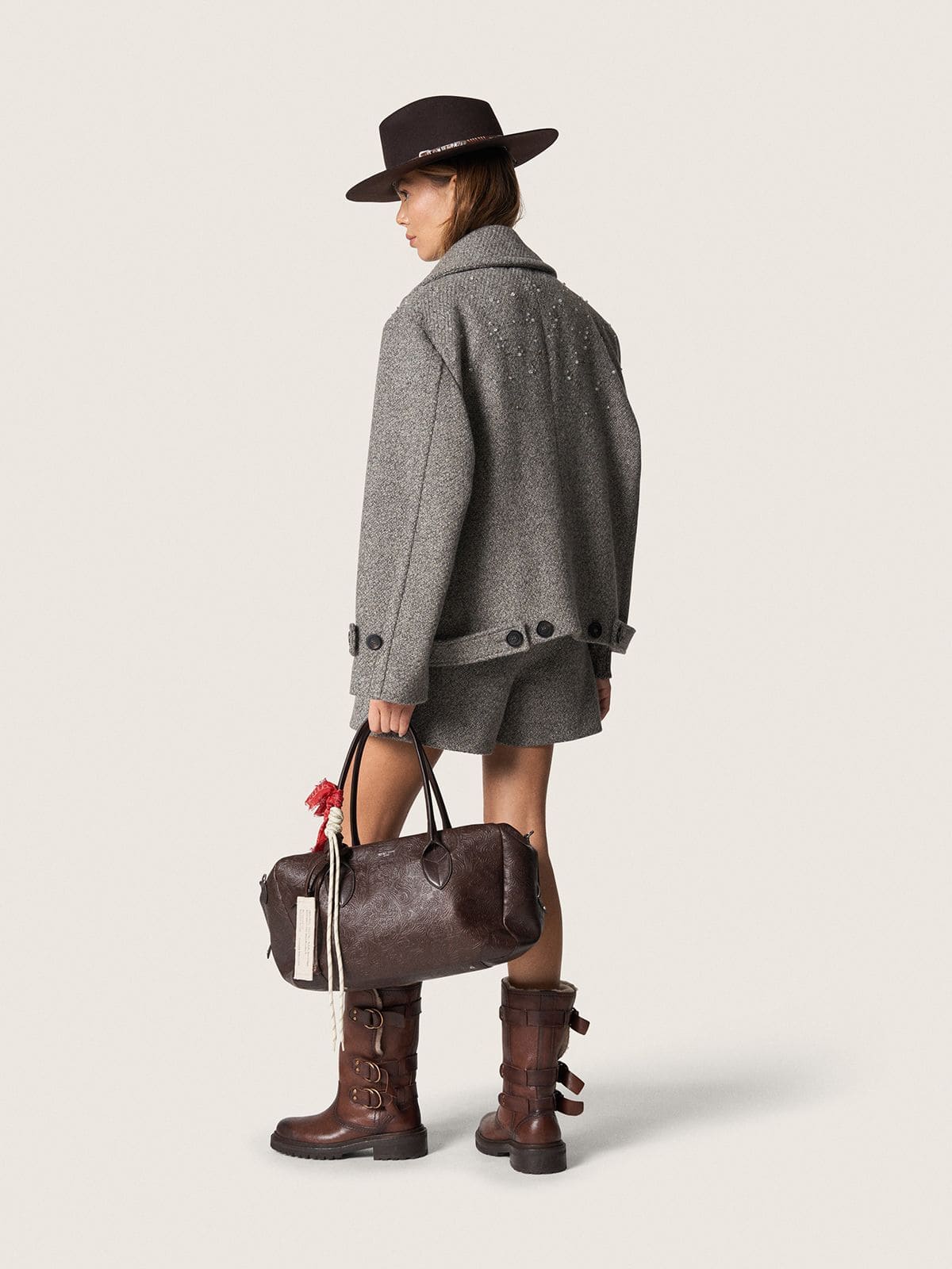 Golden Goose - Women's double-breasted jacket in gray melange wool with rhinestones in 