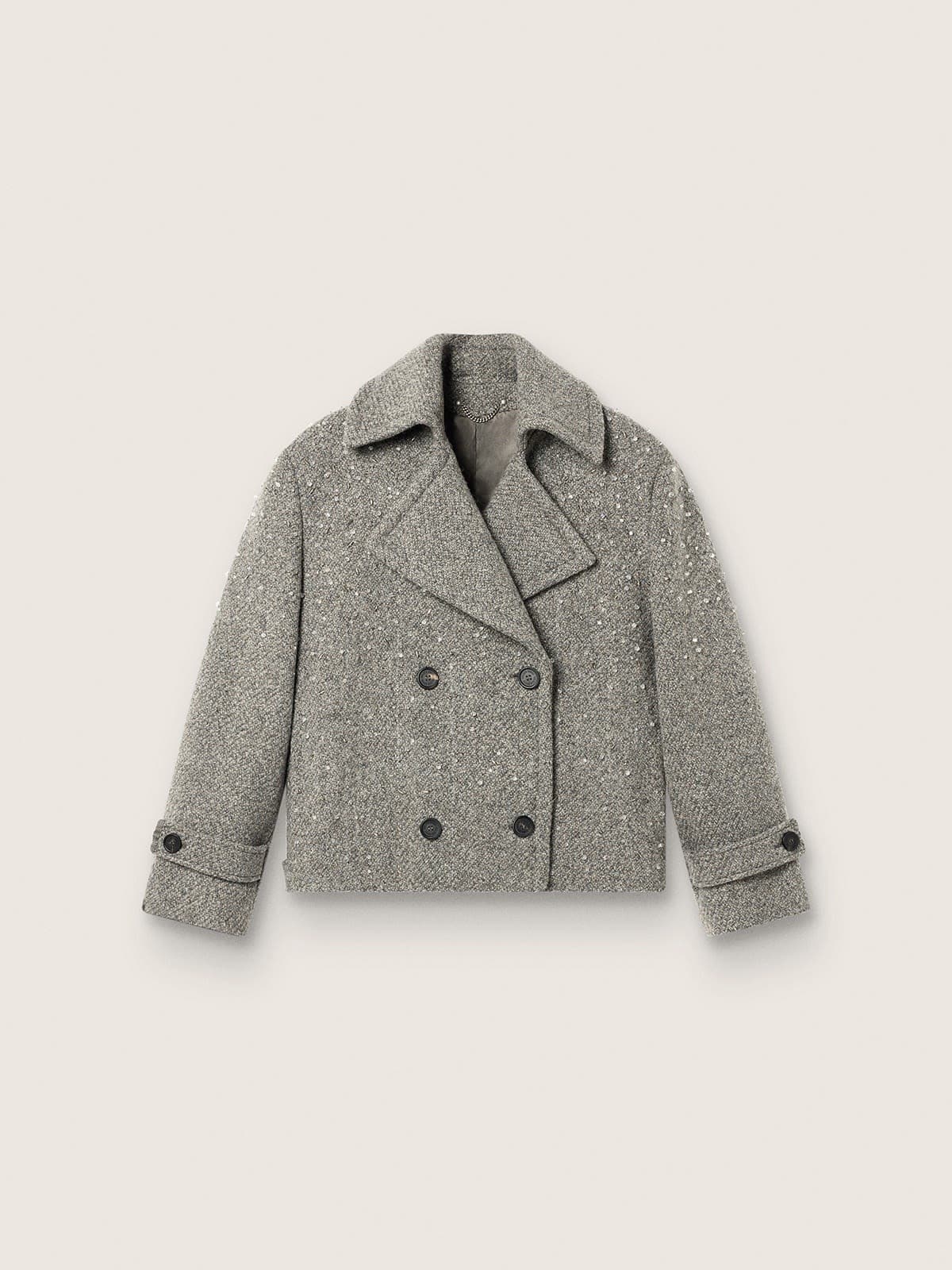 Golden Goose - Women's double-breasted jacket in gray melange wool with rhinestones in 