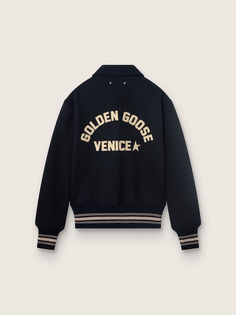 Golden Goose - Cazadora bomber de mujer de lana azul noche con bordado in 