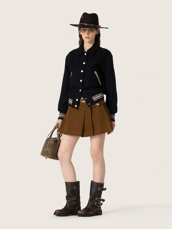 Golden Goose - Jupe pliss&eacute;e femme en velours c&ocirc;tel&eacute; ambre in 
